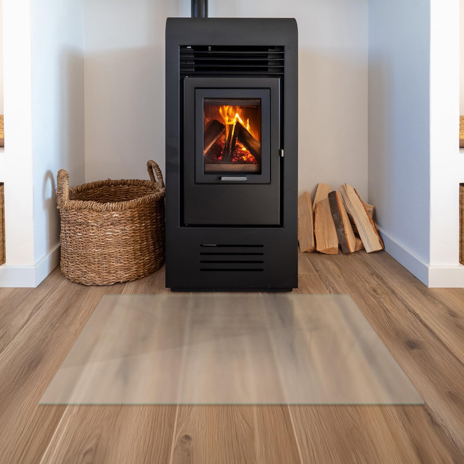 Fireplace Glass Hearth Plate 120x80 cm - High Temperature-Resistant - Spark and Scratch Resistant - Durable - Easy to Clean - Floor Protection - Satine Effect - Polished Edge Frosted Glass 120x80 cm