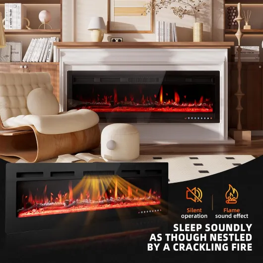 50"/127cm Electric Fireplace - Adjustable 12 Color Flame & Crackling Sound, 900W/1500W Fire Place with Precise 15-30°C Thermostat, Intuitive Touch Screen & Remote, Perfect for Media Walls