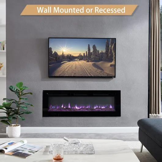 50" Wall Mounted Electric Fireplace, Wilton, Black 127 cm Black
