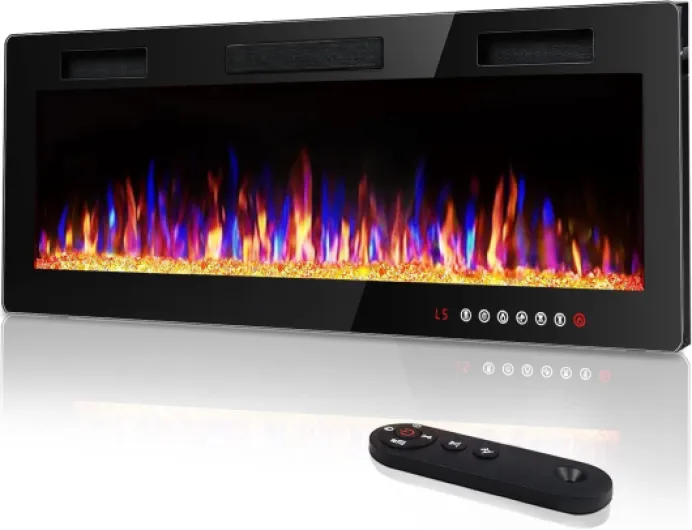 60 inch Ultra-Thin Electric Fireplace in-Wall Recessed and Wall Mounted Fireplace Heater,Linear Fireplace with Multicolor Flame,Timer,Low Noise,750/1500W,Touch Screen & Remote Control(60’’) 60inch