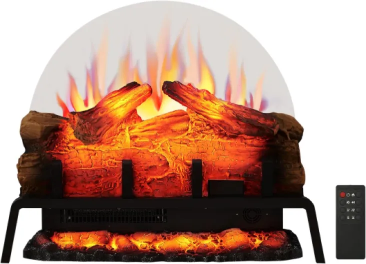 24" Free Standing Electric Fireplace Log Set Insert, 750W/1500W Heater, 6 Flame Colors with 5 Brightness, Crackling Sound, Remote Control