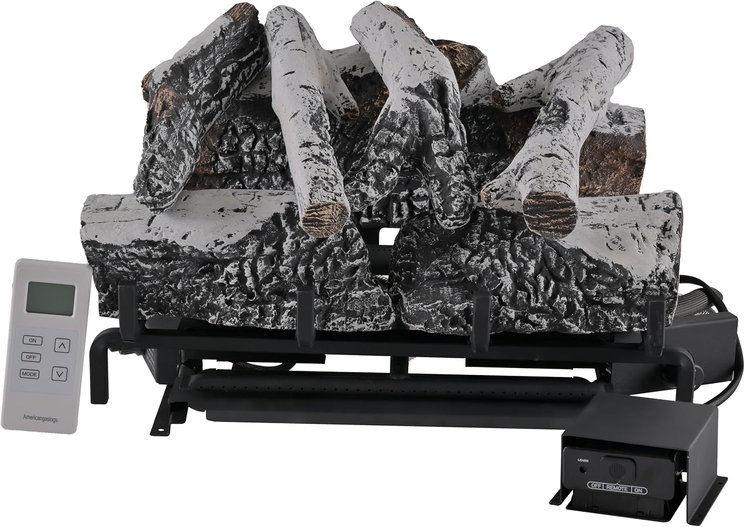 18-24 Inch Ventless Fireplace Logs Set with Remote Control, Only Used for Natural Gas,Heats up to 36000BTU (Natural Gas Fireplace Birch, 18Inch) 18Inch Natural gas fireplace Birch