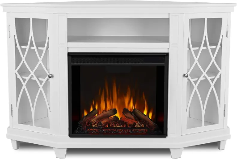 Lynette 56" Corner Electric Fireplace TV Stand or TVs up to 55 inches, Entertainment Center with Electric Fireplace, Living Room TV Stand with Fireplace, White unspecified White