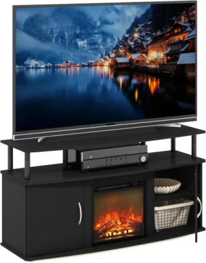 Jensen TV Stand with Fireplace, Entertainment Center, TV Console for TV up to 55 Inch and Open Shelf, Storage Cabinet, for Living Room, Bedroom, Dark Americano Dark Americano/Black for 55" TV with Side Cabinets