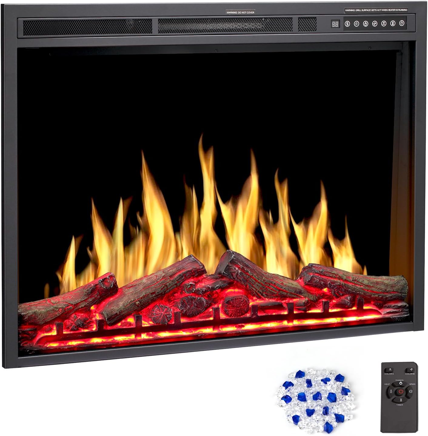 34" Electric Fireplace Insert, Adjustable Changeable Flame & Log Colors, Variable Flame Speed & Brightness, Remote Control, 750W/1500W, 34"x26" Size BXB 34INCH