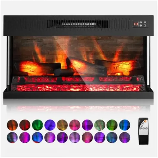 36 Inch 3-Sided Glass Electric Fireplace Insert, Electric Fireplace Heater with Remote Control, Wall Mounted and Recessed Fireplace with 8H Timer, 20 Flame Color for Indoor Use, Office, Bedroom 36'' - 3-Sided Glass