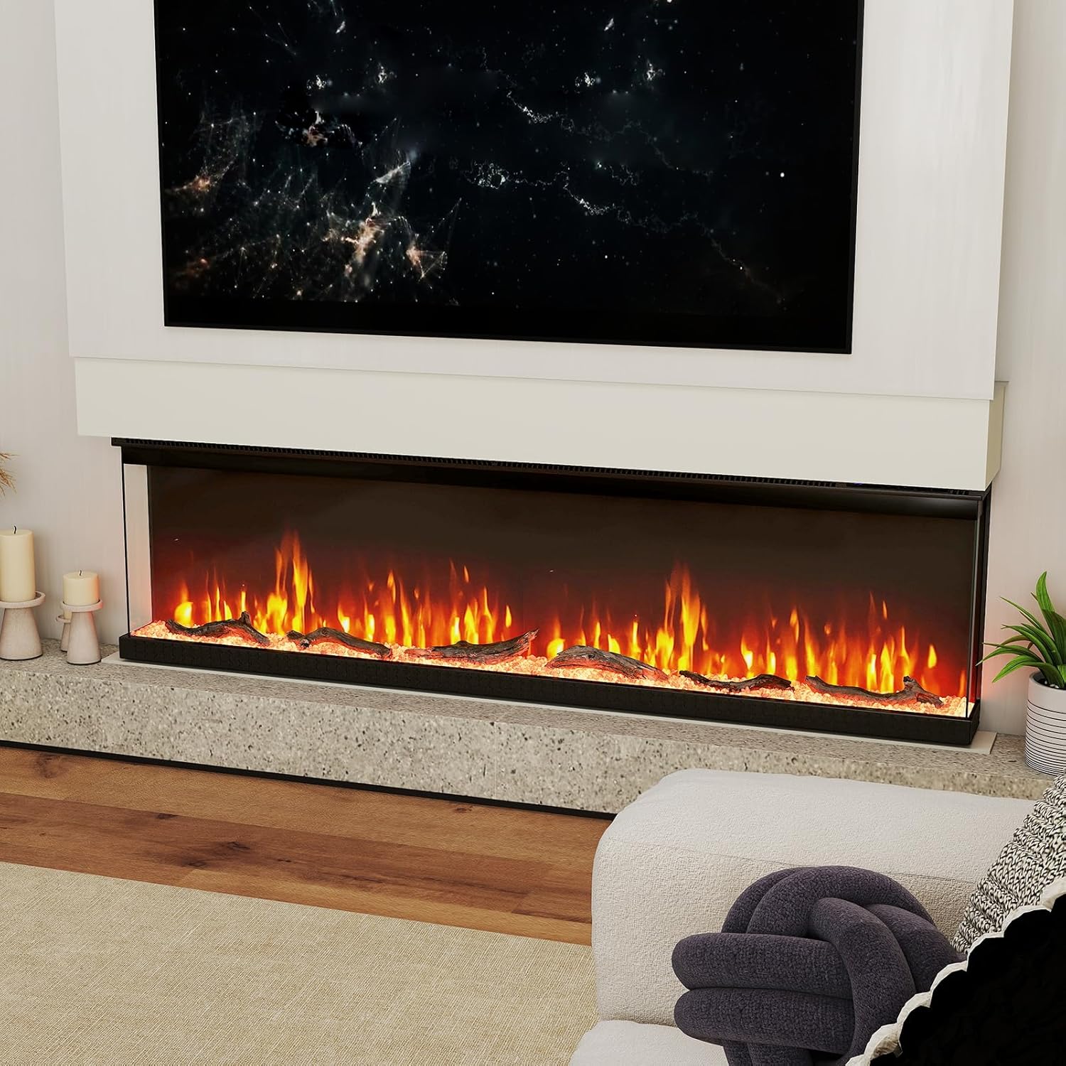 60 Inches 3-Sided Electric Fireplace Insert, 750W/1200W Recessed Fire Places Heater with 12 Flame Colors, 5 Brightness, 8H Timer & Overheat Protection and Remote Control (60 inches)