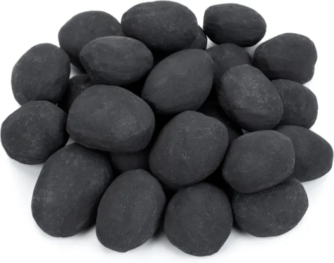 24pcs Light Weight Ceramic Fiber Pebble Stones for Indoor Outdoor, Gas Inserts, Ventless, Vent Free, Electric, Outdoor Fireplaces and Fire Pits - Black 24pcs, Black