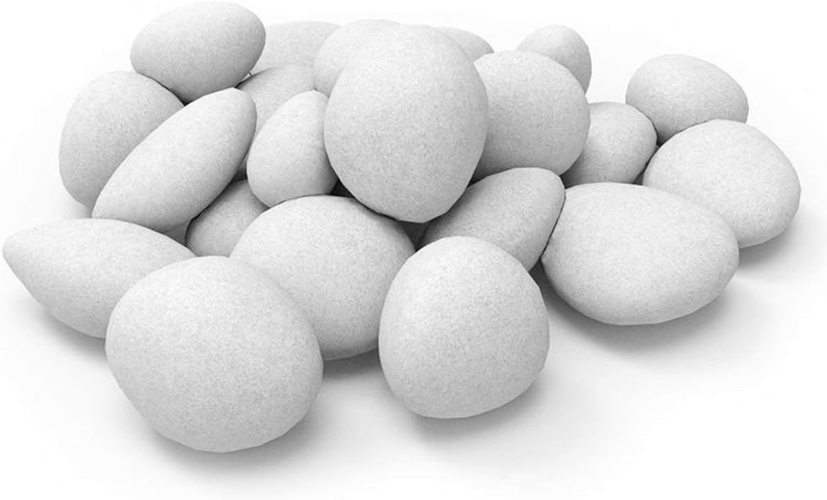 24 PCS Fireplace Ceramic Pebbles for Firepits ，for All Types of Indoor, Gas Inserts, Ventless & Vent Free, Electric, or Outdoor Fireplaces & Fire Pits - Realistic Clean Burning Accessories … (White)