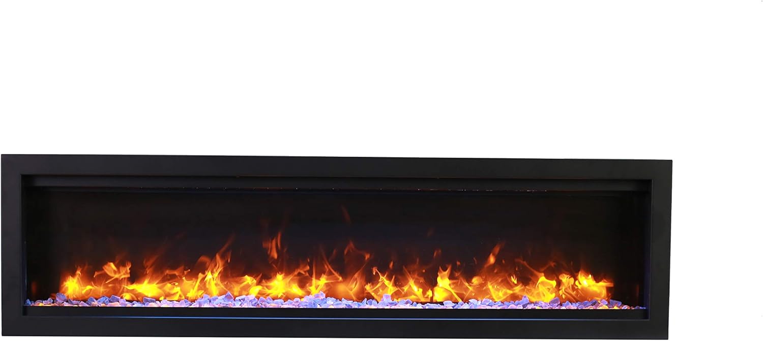 SYM-74-BESPOKE Symmetry Series Bespoke 74-Inch Built-in Electric Fireplace with Remote, Ice Media, Black Steel Surround