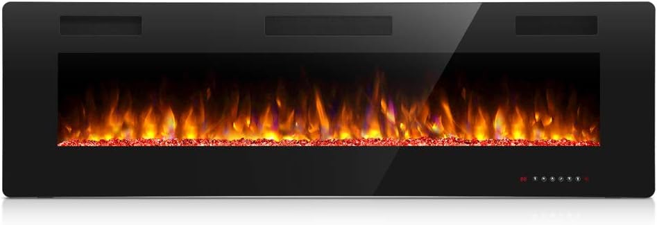 60 Inch Electric Fireplace in-Wall Recessed and Wall Mounted, Fireplace Heater and Linear Fireplace with Multicolor Flame, Timer, 750/1500W Control by Touch Panel & Remote 60 Inch Black