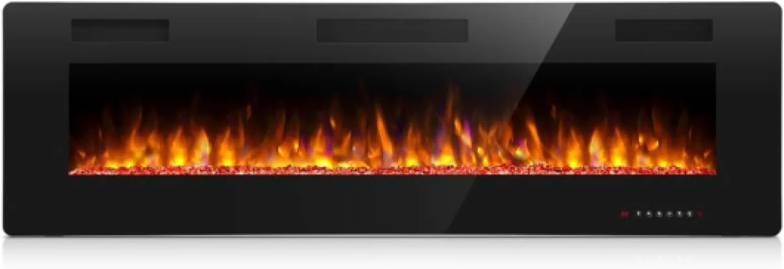 60 Inch Electric Fireplace in-Wall Recessed and Wall Mounted, Fireplace Heater and Linear Fireplace with Multicolor Flame, Timer, 750/1500W Control by Touch Panel & Remote 60 Inch Black