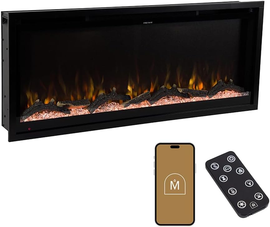 Aerus 42 Inch Smart Linear Electric Fireplace - Recessed in-Wall or Wall-Mount - LED Multiple Flame Colors - Alexa/WiFi Enabled - 5.75” Profile - Remote Included