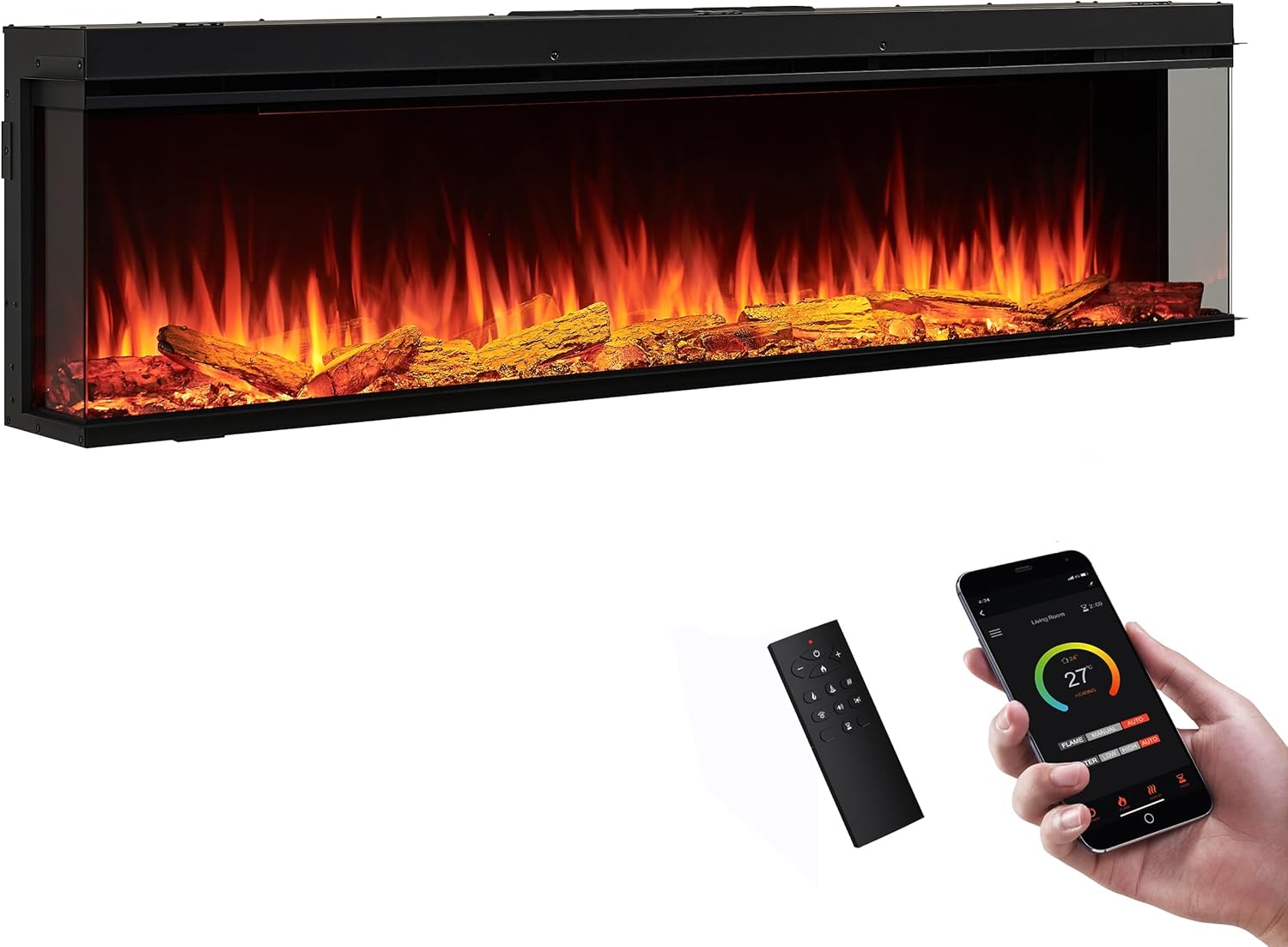 LegendFlame 71" W Smart Build in Electric Fireplace Insert, 1-2-3 Sided View, Heater 750W/1500W, Multi Colors of Flame & Fuel Bed, Alexa/Google Assistant Enabled 71“