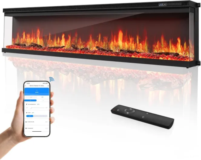 72-inch 3-Sided Wall Mount Electric Fireplace, Recessed & Built-in Design with Wi-Fi/Remote, 1500W Heater, 12 Flame Colors, ETL Listed, for Living Room 3 Side-72inch