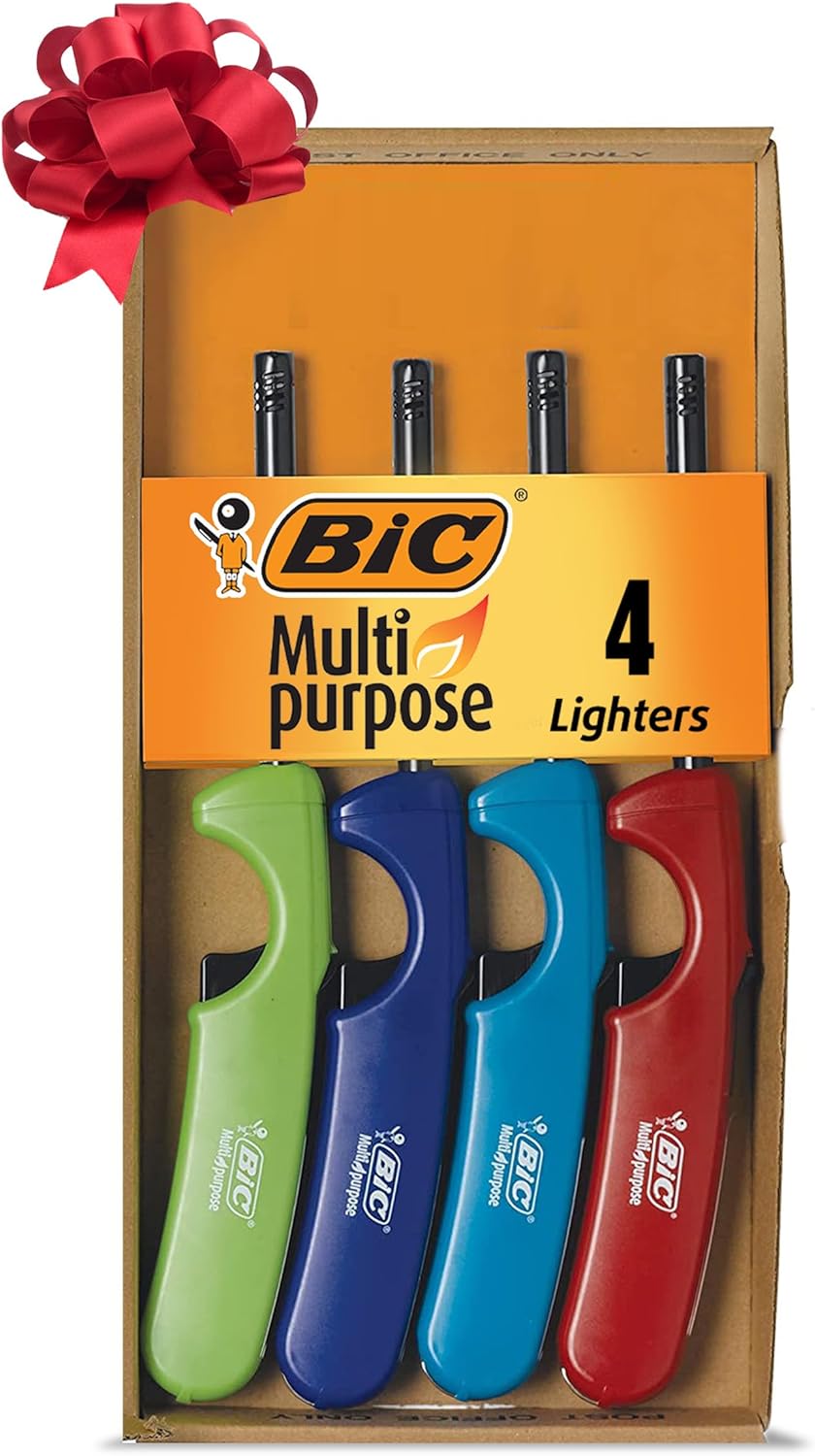 Multi-Purpose Lighters, Reliable and Safe Candle Lighter, Assorted Colors, 4-Pack (Colors May Vary) Multicolored