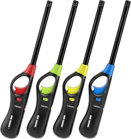 Lighter, Refillable Butane Candle Lighter, 4 Pack Multi-Purpose Reusable Lighters with Long Metal Wand and Adjustable Soft Flame for BBQ, Grill, Stove, Camping, Hiking, Fireplaces, Kitchen