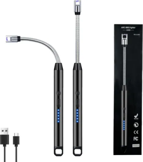 2 PCS Candle Lighter, Electric Lighter Arc Windproof Flameless with 360° Flexible Neck & LED Power Display, Lighters for Candle for BBQ, Grill, Camping, Fireplace, Stove Black