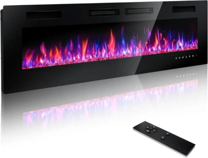 72" Electric Fireplace Recessed/Wall Mounted Ultrathin 3.2" Fireplace Heater, Low Noise Linear Fireplace with Remote Control/Touch Screen, 8hrs Timer, Adjustable Flame & Bed Colors & Speed