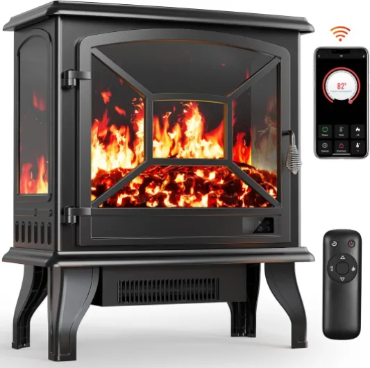 Electric Fireplace Heater, Quick Heating Portable Fireplace with App & Remote,24″ Electric Corner Fireplace Low Noise with 5 Brightness Levels,Temp Control & Timer for Living Room,Bedroom,Black 24 Inch