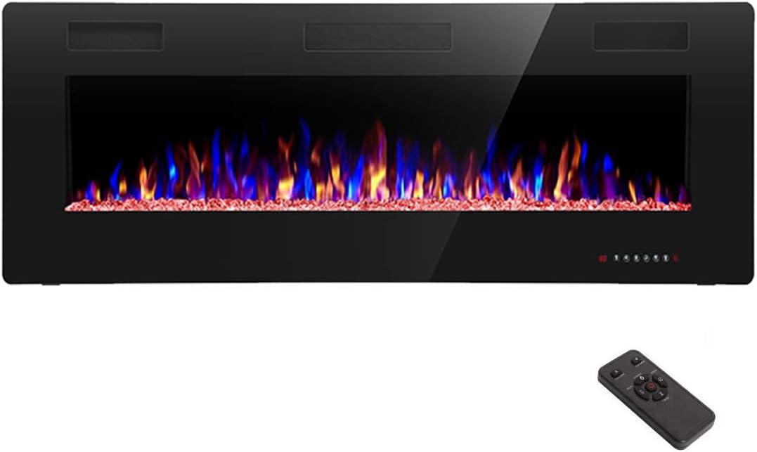 R.W.FLAME Electric Fireplace 50 inch Recessed and Wall Mounted,The Thinnest FireplaceLow Noise, Fit for 2 x 6 Stud, Remote Control with Timer,Touch Screen,Adjustable Flame Colors and Speed 50"