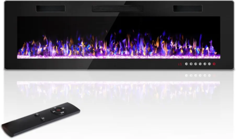60 Inch Electric Fireplace Inserts Ultra-Thin Freestanding 750/1500W Electric Fireplace Heater Wall Mounted or Recessed Fireplace Electric with Adjustable Multicolor Flame,Timer