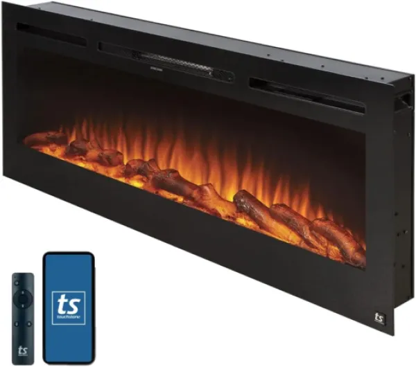 Smart Electric Fireplace-The Sideline 50" Wide-in Wall Recessed - 30 Realistic Ember Color/Flame Options - 1,500W Heater w/Thermostat - Log & Crystal Hearth Options - Alexa/WiFi Enabled 50 Inches