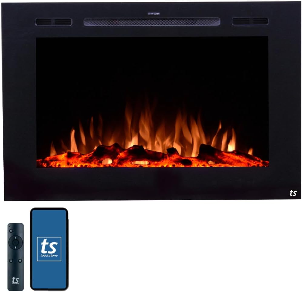 Smart Electric Fireplace-The Forte 40" Recessed Mounted-30 Realistic Ember Color/Flame Options-1,500W Heater w/Thermostat-Black-Log & Crystal Hearth Options-Alexa/WiFi Enabled 40 Inches (26.5" High)