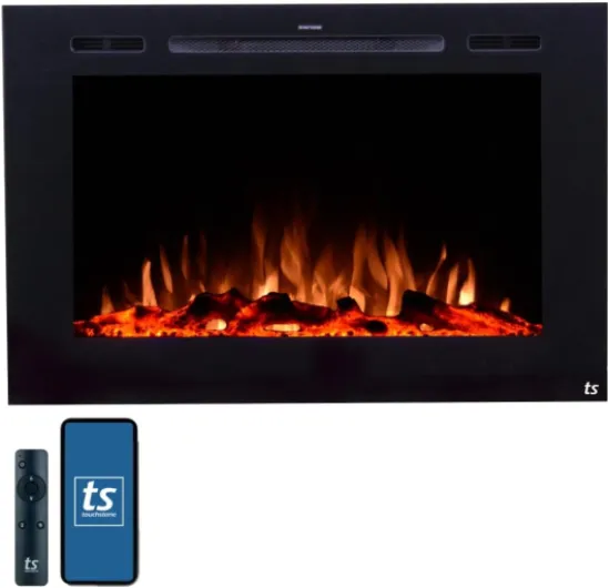 Smart Electric Fireplace-The Forte 40" Recessed Mounted-30 Realistic Ember Color/Flame Options-1,500W Heater w/Thermostat-Black-Log & Crystal Hearth Options-Alexa/WiFi Enabled 40 Inches (26.5" High)