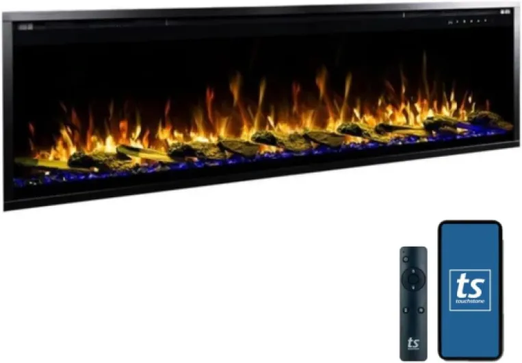 Sideline Elite Pro 60" Smart Electric Fireplace- Wall-Mount/Recessed Installation- 6 Realistic Flame Colors- 13-Color Down Lighting- Crackle Sound- 1,500W Heater