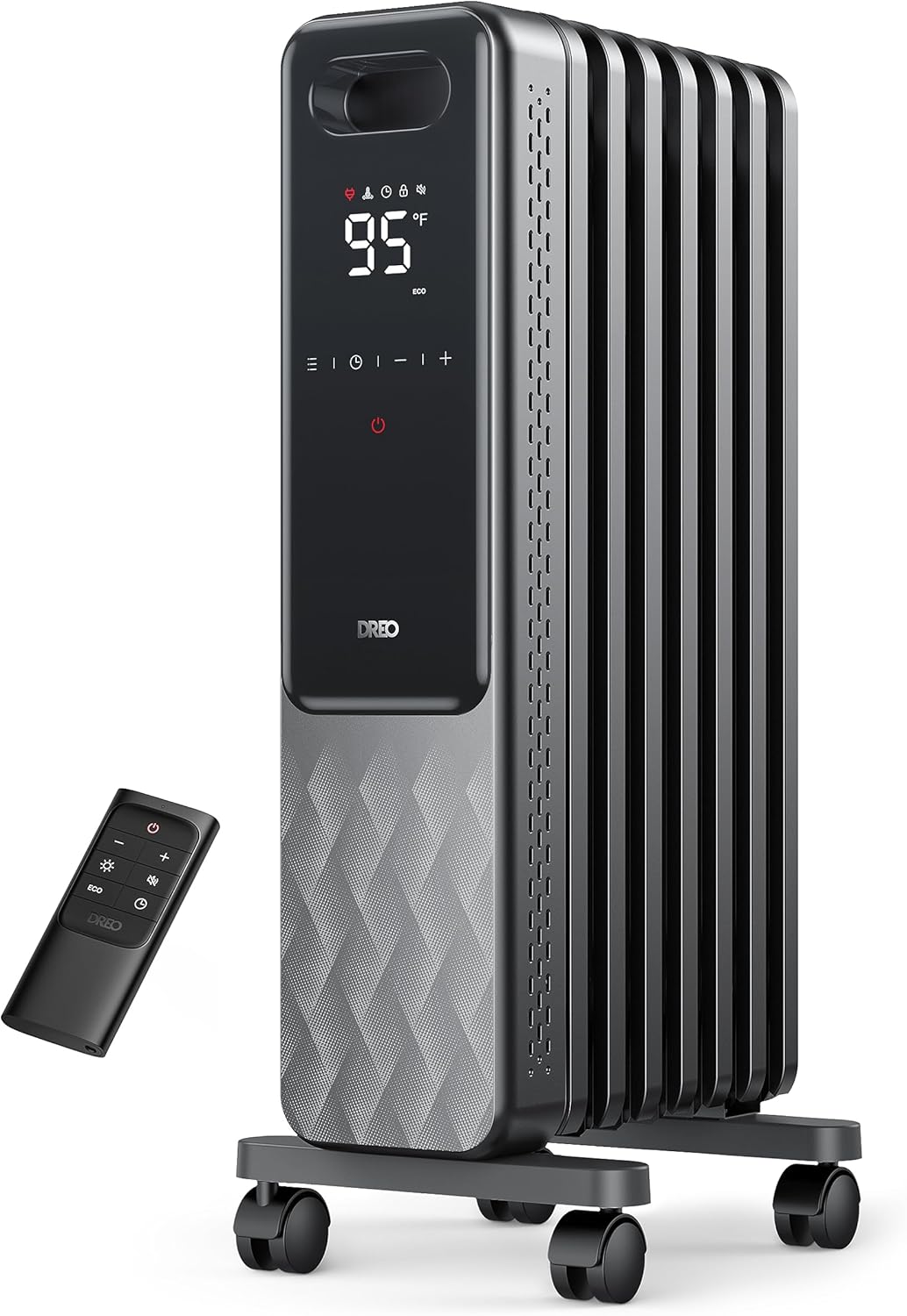 Oil Filled Radiator, Electric Radiant Heaters for indoor use Large Room with Remote Control, Child Lock, 4 Modes, Overheat & Tip-Over Protection, 24h Timer, Digital Thermostat, Quiet, 1500W Space Grey Large