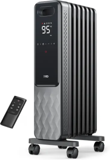Oil Filled Radiator, Electric Radiant Heaters for indoor use Large Room with Remote Control, Child Lock, 4 Modes, Overheat & Tip-Over Protection, 24h Timer, Digital Thermostat, Quiet, 1500W Space Grey Large
