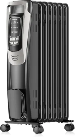 Radiator Heater for indoor use Large Room with Remote, Thermostat & LED Display, Quiet Oil Filled Heater with 5 Temperature Settings, Overheat & Tip-Over Protection, Silver