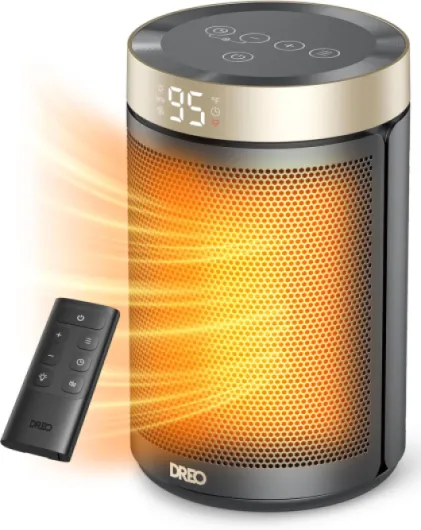 Space Heater, Portable Electric Heaters for Indoor Use with Thermostat and Remote, 2024 Upgraded, Digital Display, 12H Timer, 5 Mode, 1500W PTC Ceramic Fast Safety Heat for Office Bedroom Home Gold 10 inch