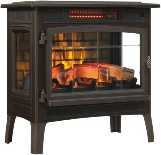 Freestanding Electric Fireplace Stove Heater with 3D Flame Effect for 1,000 Sq - Ft, Bronze
