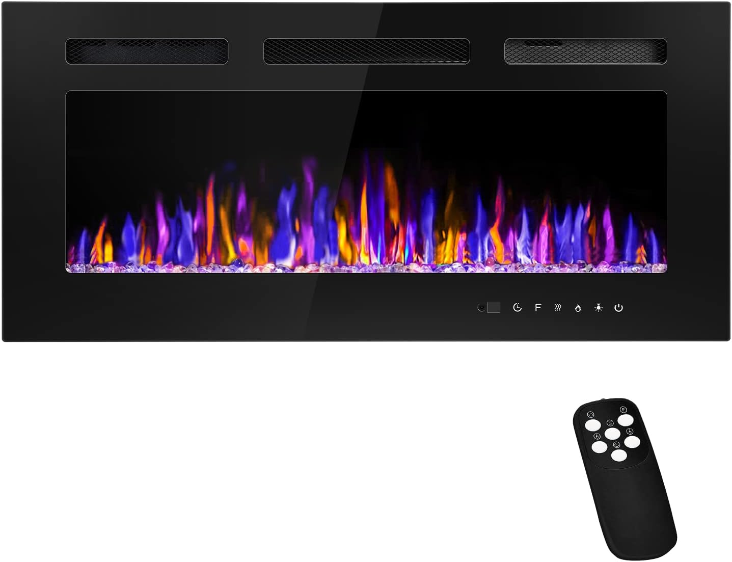 36" Electric Fireplace Wall Mounted and Recessed with Remote Control, 750/1500W Ultra-Thin Wall Fireplace Heater W/Timer Adjustable Flame Color and Brightness, Log Set & Crystal Options 36 Inch