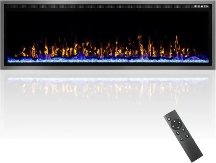 60 Inch Crystal Electric Fireplace with Log&Crystal, Realistic Flame, Touch & Remote Control, Recessed or Wall Mounted, 750/1500W 600 sq.ft Heating Output Fireplace Heater-Ultra Ultra 60 Inch