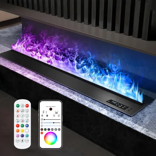 Water Vapor Fireplace Recessed Multicolour Realistic Atomized Flame, Electric Fireplace with Manual Water Control and Remote Control,with 5ft Power Cord,Size: L31.5 x W7.87x H8.27 in Multicolor 31.5 in