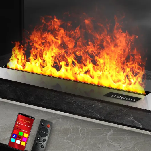 39.5" Water Vapor Fireplace Smart App Electric Fireplace 8 Colors Flame 3D Atomizing Fire Place Dimmer Electric Steam Fireplace Automatic Water Fullfill and Drainage Made with 316 Stainless Steel 39.5" Multicolor&app