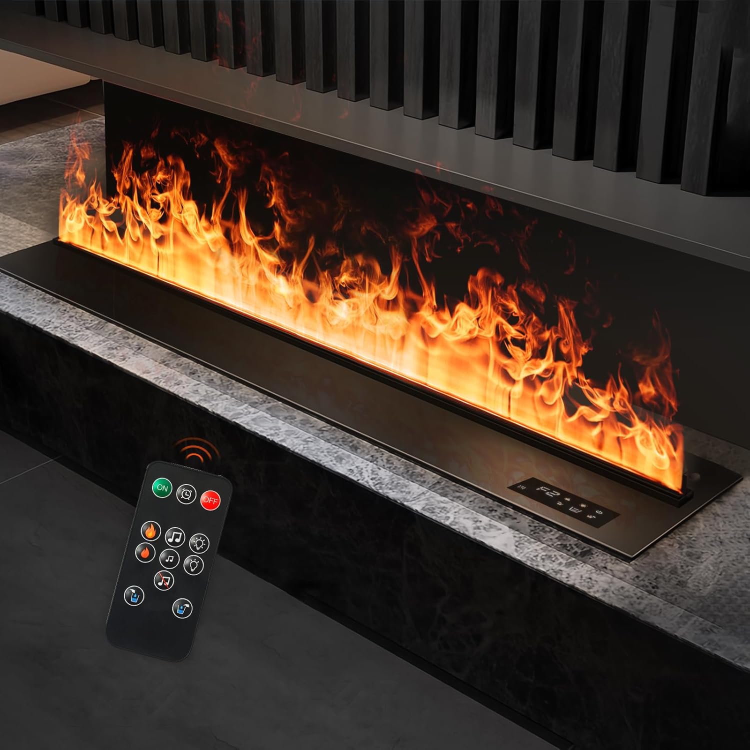 Water Vapor Fireplace Recessed Realistic Atomized Flame, Electric Fireplace with Manual Water Control and Remote Control,with 5ft Power Cord,Size: L31.5 x W7.87x H8.27 in Flame Color 31.5 in