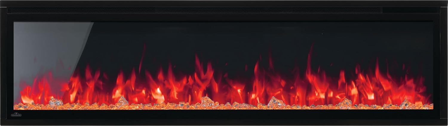 Entice 60 - NEFL60CFH - Wall Hanging Electric Fireplace, 60-in, Black, Glass Front, Glass Crystal Ember Bed, Multiple Flame Colors, Remote Included 60" Black