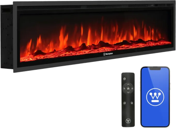 60 Inch Electric Fireplace Heater, Compatible with Alexa & Google Home, Wall Mount or in-Wall Recessed Fireplace Insert, 24 Hour Timer, Color Changing Flames, 750W/1500W Indoor Heater 60Iinch premium