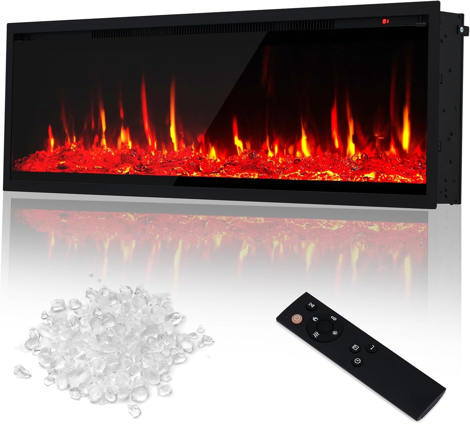 60'' Electric Fireplace Wall Mounted with Adjustable Flame Color, Fireplace Heater with Timer and Touch Screen, Linear Fireplace with Remote Control, 750/1500W 60 inch