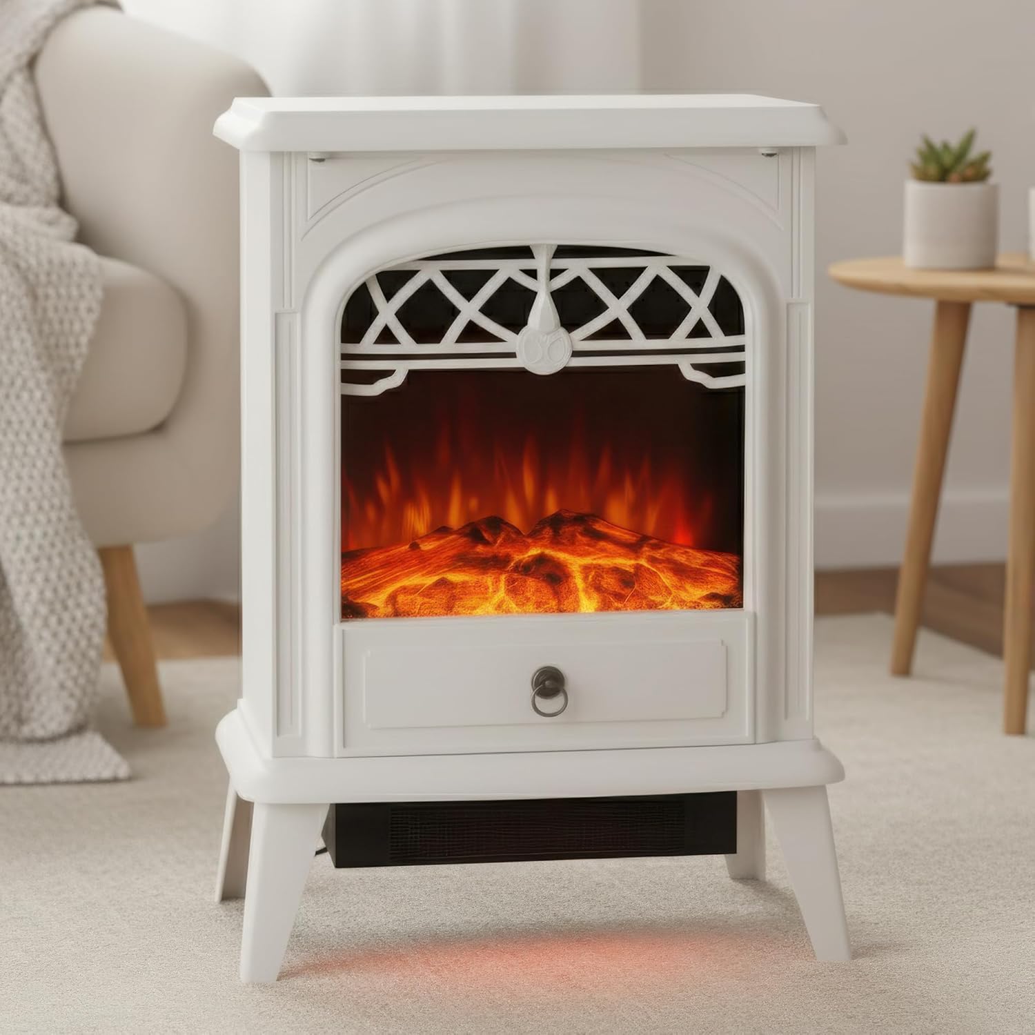 22" Freestanding Electric Fireplace Stove, Electric Fireplace Heater, Fire Place with Realistic Flame, Realistic Logs, Overheating Safety Protection, 750W/1500W, for Living Room, Bedroom