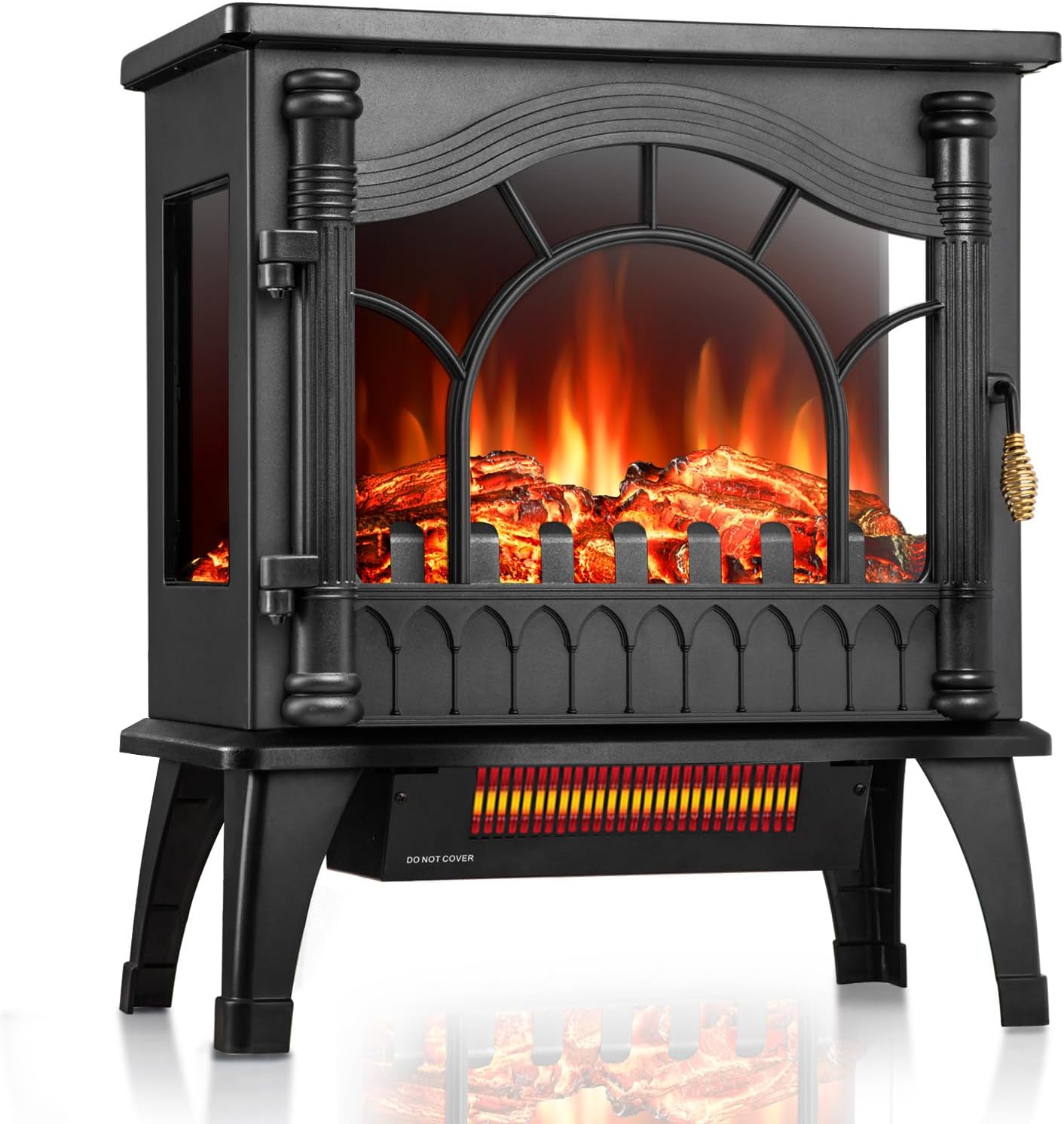 Freestanding Electric Fireplace Stove with Realistic Flame, 5100 BTU Electric Fireplace Heater with Retro Design, 1000W/1500W, Dual Safety Protection for Living Room, Bedroom 23 inch Standard