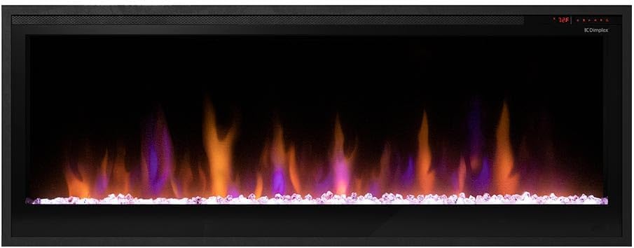 50 Inch Slim Built-in Linear Electric Fireplace Heater - Shallow 4-Inch Depth with LED Multi-Color Flames - Remote and Acrylic Crystal Ember Bed Included - Thin Flush Mount - 1500W 50 Inch Black