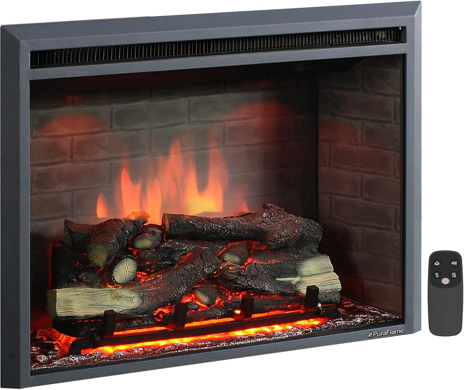 Western Electric Fireplace Insert with Fire Crackling Sound, Remote Control, 750/1500W, Black, 33 1/16 Inches Wide, 25 9/16 Inches High 33"