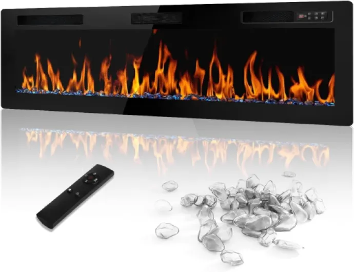 72 inch Electric Fireplace Recessed and Wall Mounted,750/1500W Fireplace Heater and Linear Fireplace with Touch Screen Control Panel, Timer,Remote Control,Adjustable Flame Color and Speed