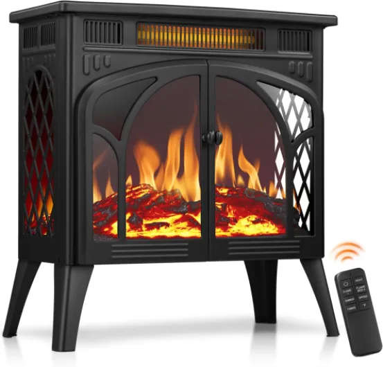 R.W.FLAME Electric Fireplace Heater 25" with Remote Control, Cathedral Stylish, Different Flame Effects and Log Set Colors, Adjustable Brightness and Heating Mode, Overheating Safe Design Black