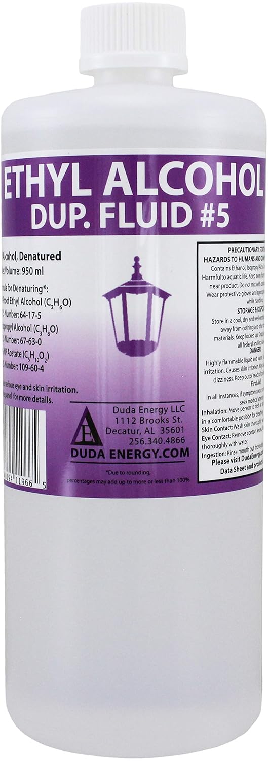 Duda Energy eth950 950 mL bottle of Denatured Ethanol with 200-Proof Ethyl Alcohol IPA and NP Acetate (Packaging may vary) 1 0.25 Gallons